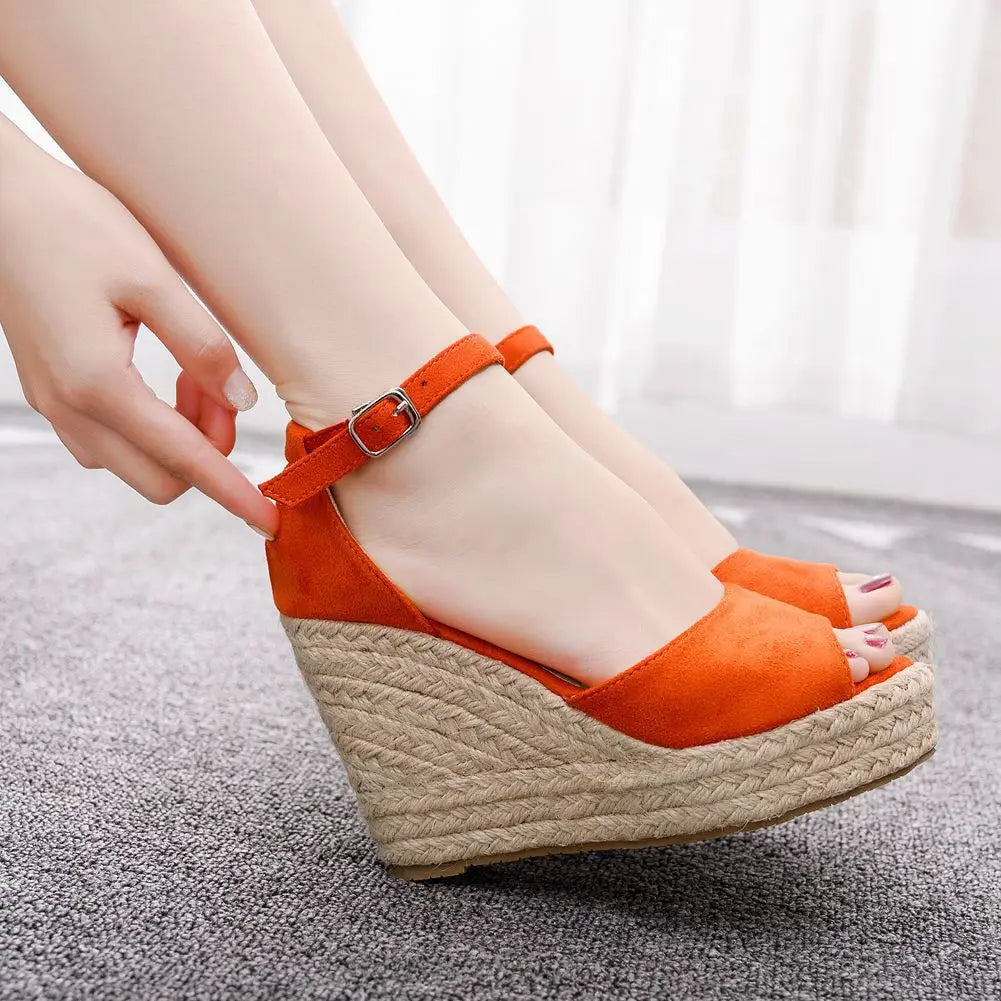 Women's Fashion Shoes Fishmouth Waterplatform Wedge Sandals Plus Size Sandals Bohemian Fishmouth Sandals Hemp Rope High Heeled S