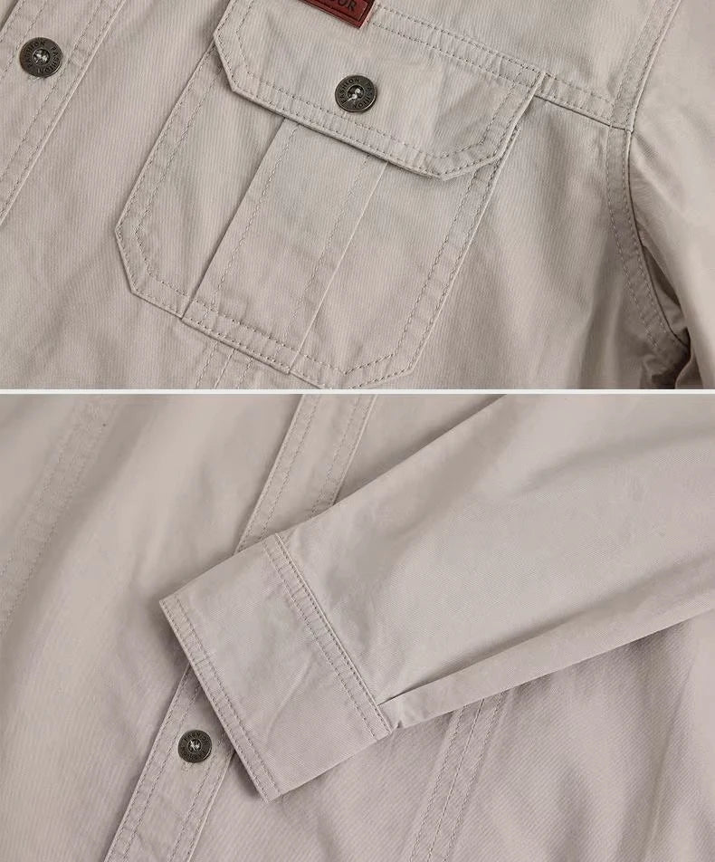M-6XL New Fashion Men Spring Autumn Shirts Cotton Workwear Pockets Button Lapel Plus Size Long Sleeve Tops Blouse Casual Shirt