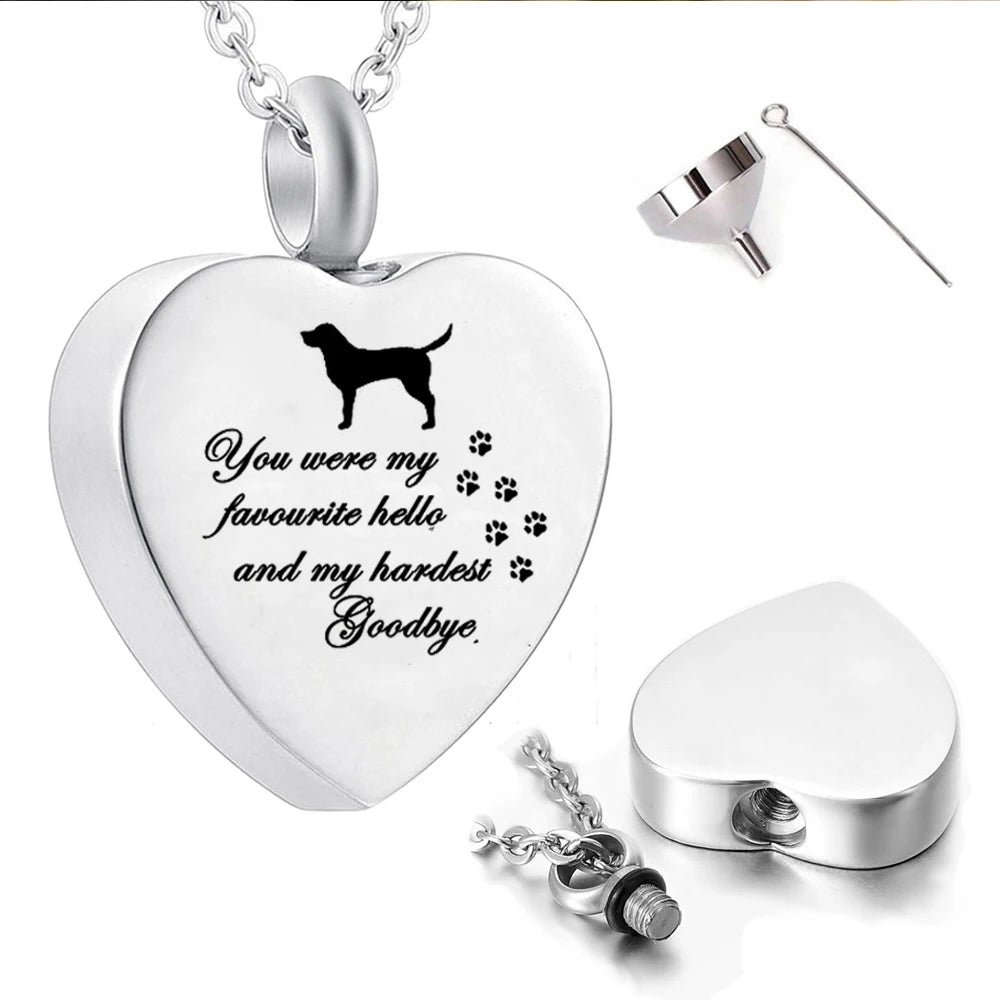 Lovely Dog Print Cremation Pendant Jewelry Ashes Holder Keepsake Cat Dog Memorial Urn Necklace Stainless Steel Cremation Pendant