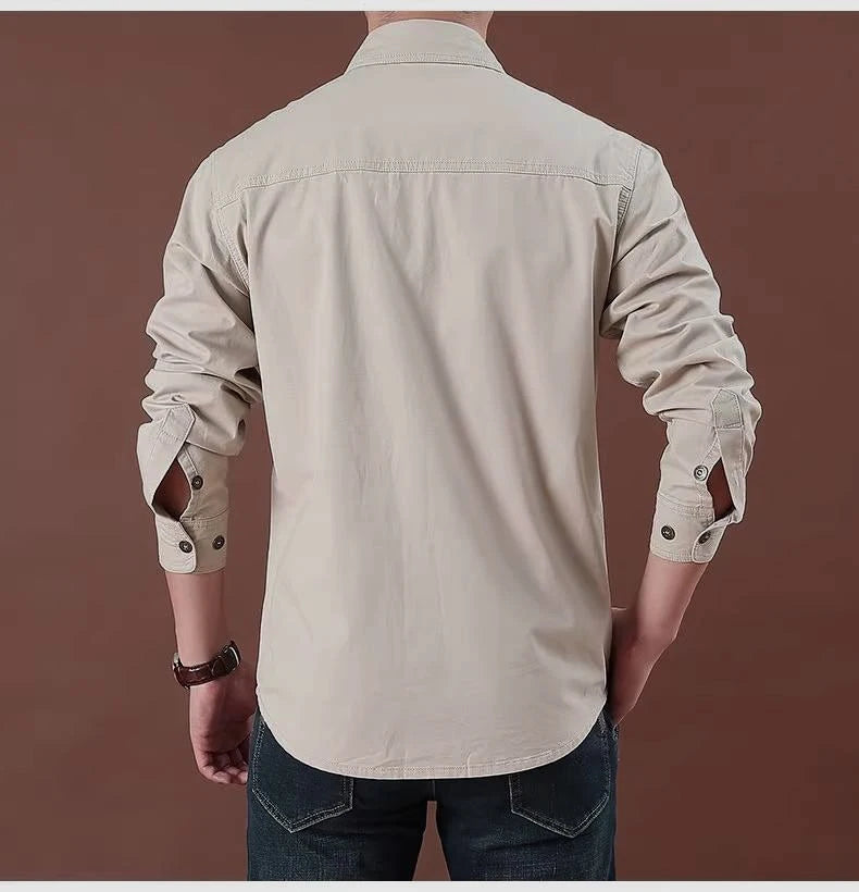 M-6XL New Fashion Men Spring Autumn Shirts Cotton Workwear Pockets Button Lapel Plus Size Long Sleeve Tops Blouse Casual Shirt