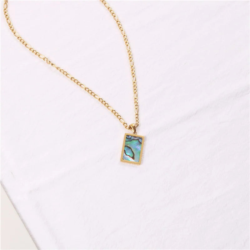 Fashion Jewelry Wholesale Colorful White Shell Necklace Rectangle Pendant Necklace Stainless Steel Necklace