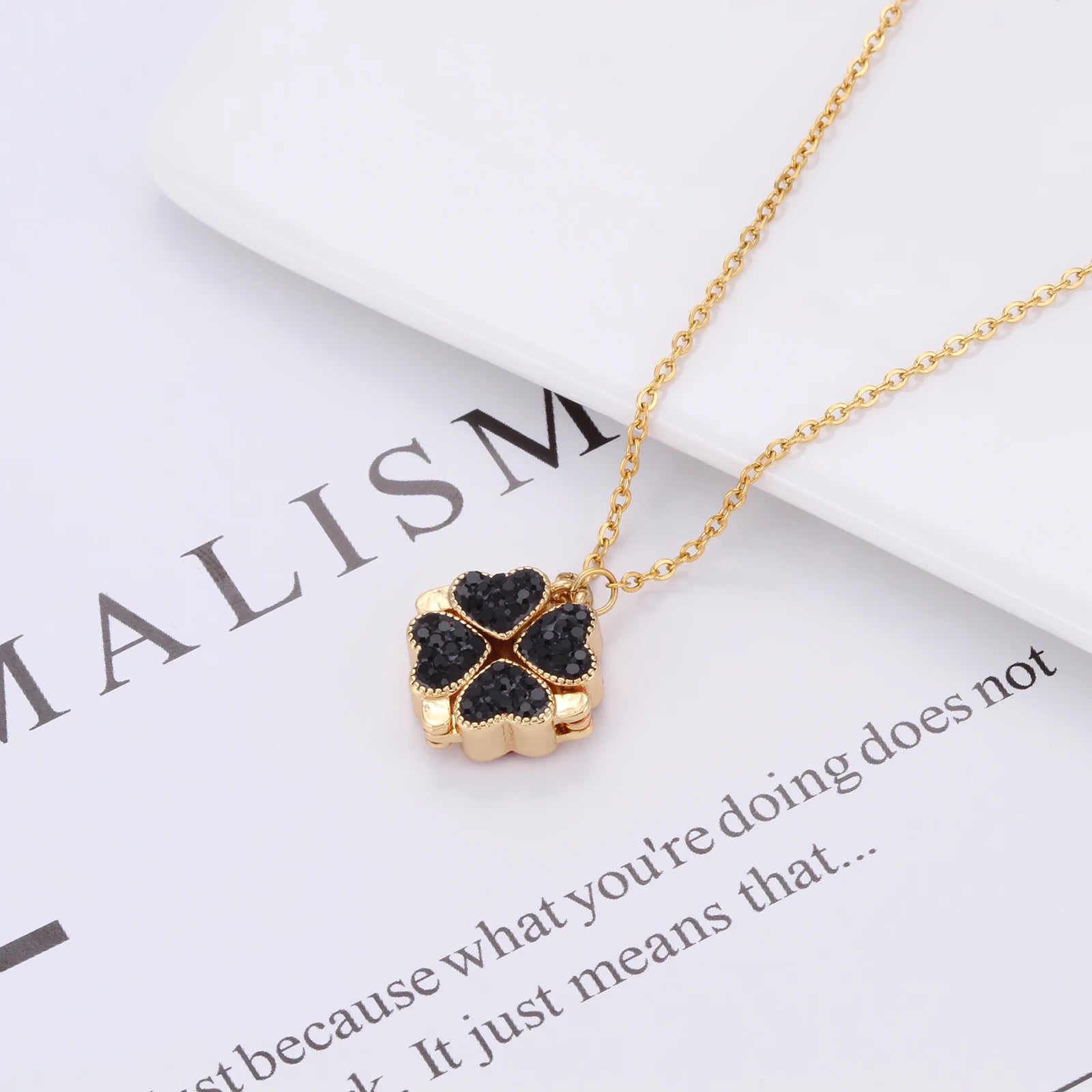 Clover Necklace Jewelry Set Stainless Steel Gold Lucky Magic Lucky Necklace with Lucky Charm Necklace