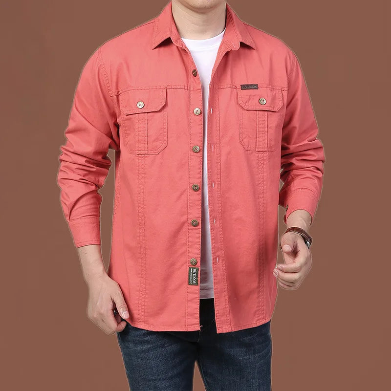 M-6XL New Fashion Men Spring Autumn Shirts Cotton Workwear Pockets Button Lapel Plus Size Long Sleeve Tops Blouse Casual Shirt