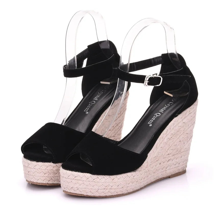 Women's Fashion Shoes Fishmouth Waterplatform Wedge Sandals Plus Size Sandals Bohemian Fishmouth Sandals Hemp Rope High Heeled S