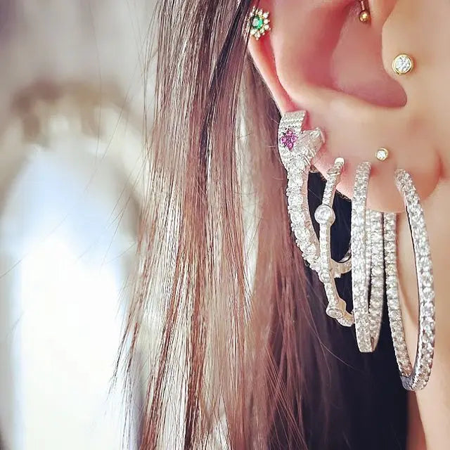 Sparking Bling Classic Fashion Women Jewelry Micro Pave 5A CZ Cubic Zirconia Small Medium Big Sized Hoop Earring