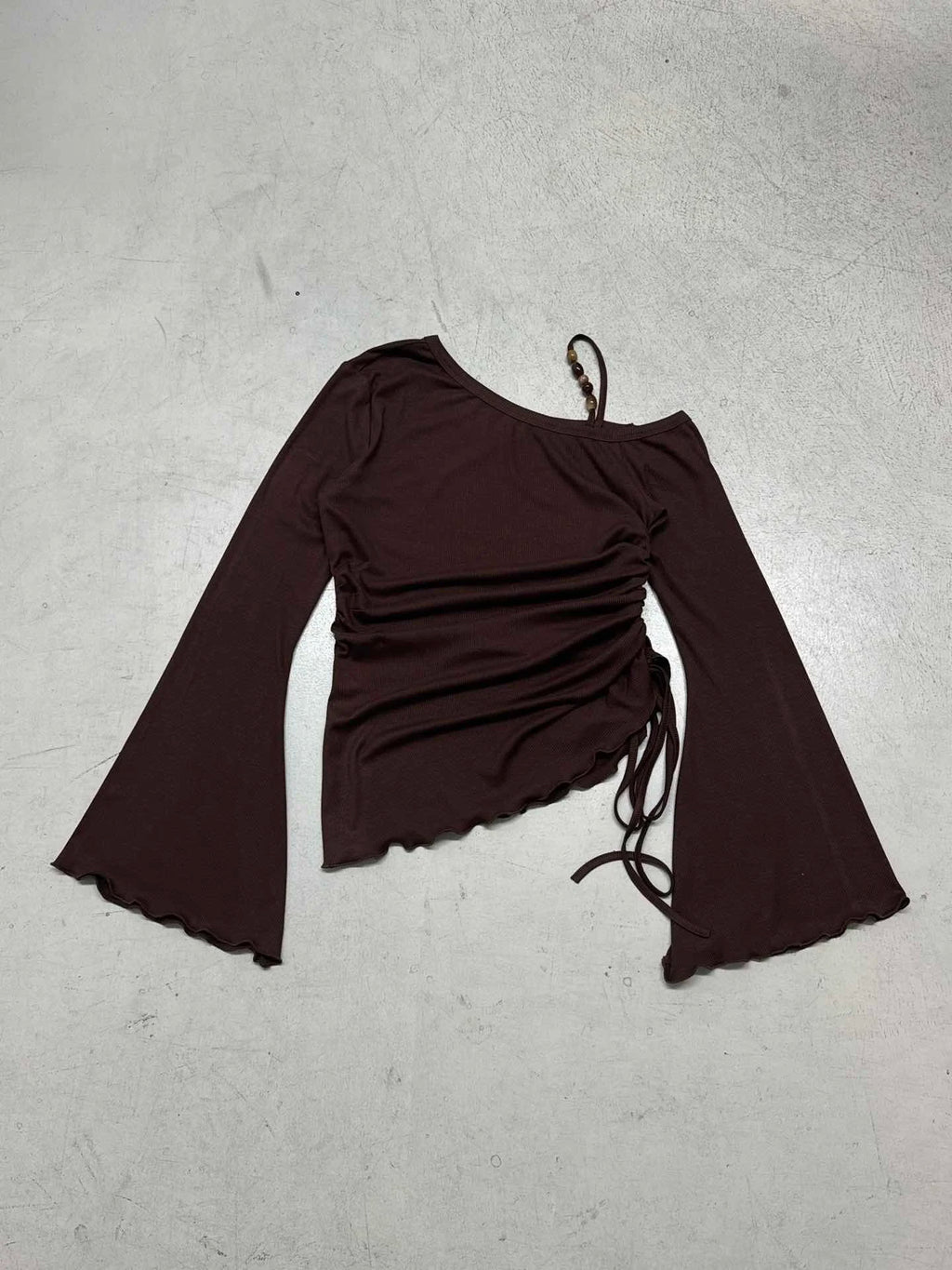 Women's Y2K Coquette sheer Beaded T-Shirt Dress - Off-Shoulder Ruffled Slim Fit Irregular Hem