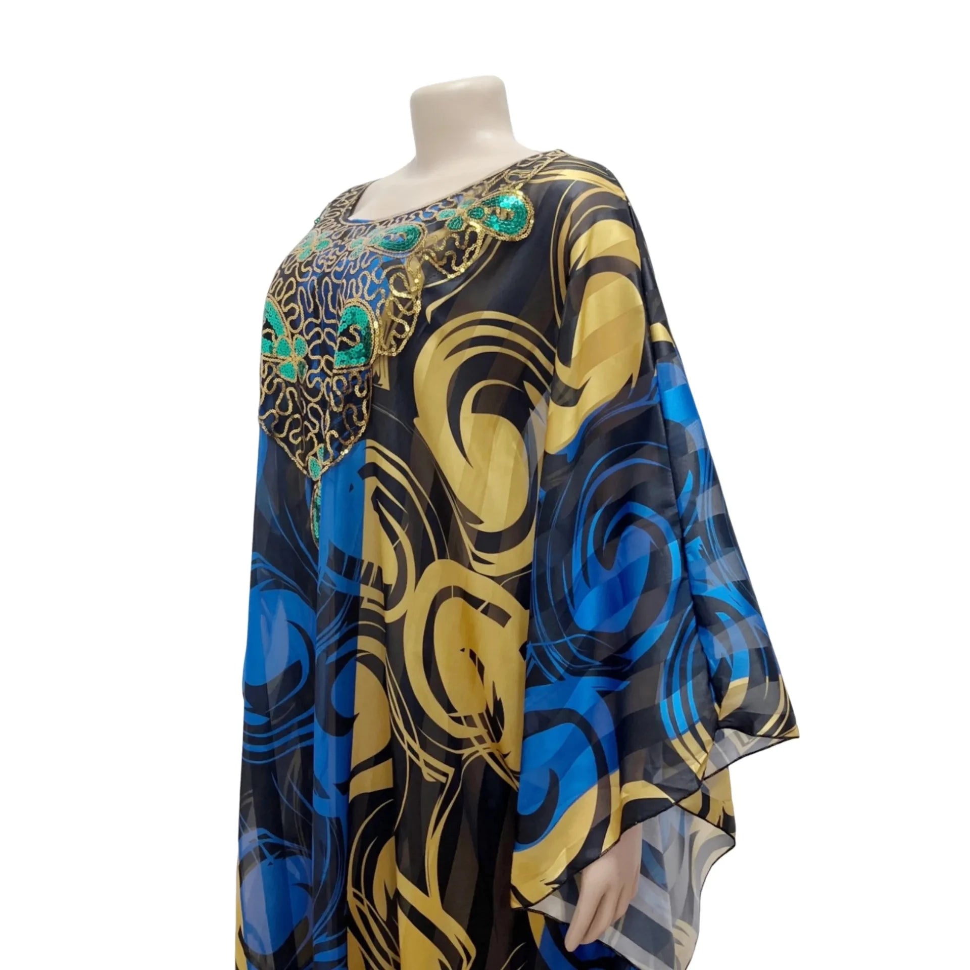 2023 Luxury Plus Size Blue African Sequins Maxi Dress for Women Elegant Lady Wedding Evening Party Dresses Muslim Kaftan Robe