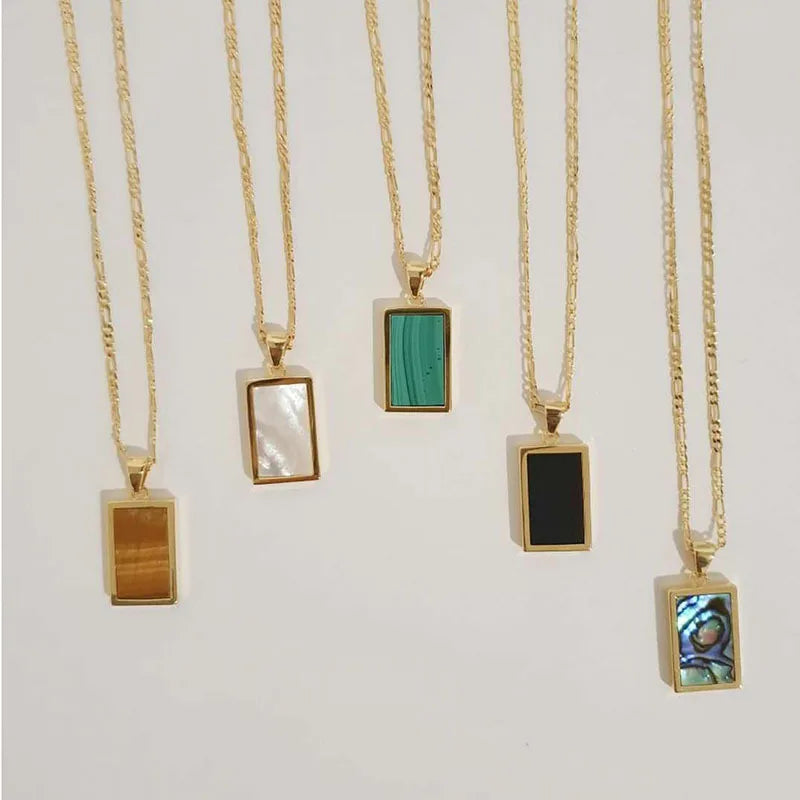 Fashion Jewelry Wholesale Colorful White Shell Necklace Rectangle Pendant Necklace Stainless Steel Necklace