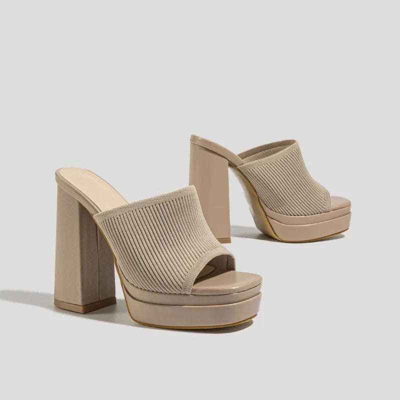 New Color Apricot Styles Chaussures Femme Platform Thick Heels Knitted Shoes 35-42 Size Fashion Slippers for Women