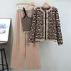 New 2026 European Autumn Chic Solid Loose Design Knit Sweater +Vest+ Pants Women's 3 Pieces Sets Clothing