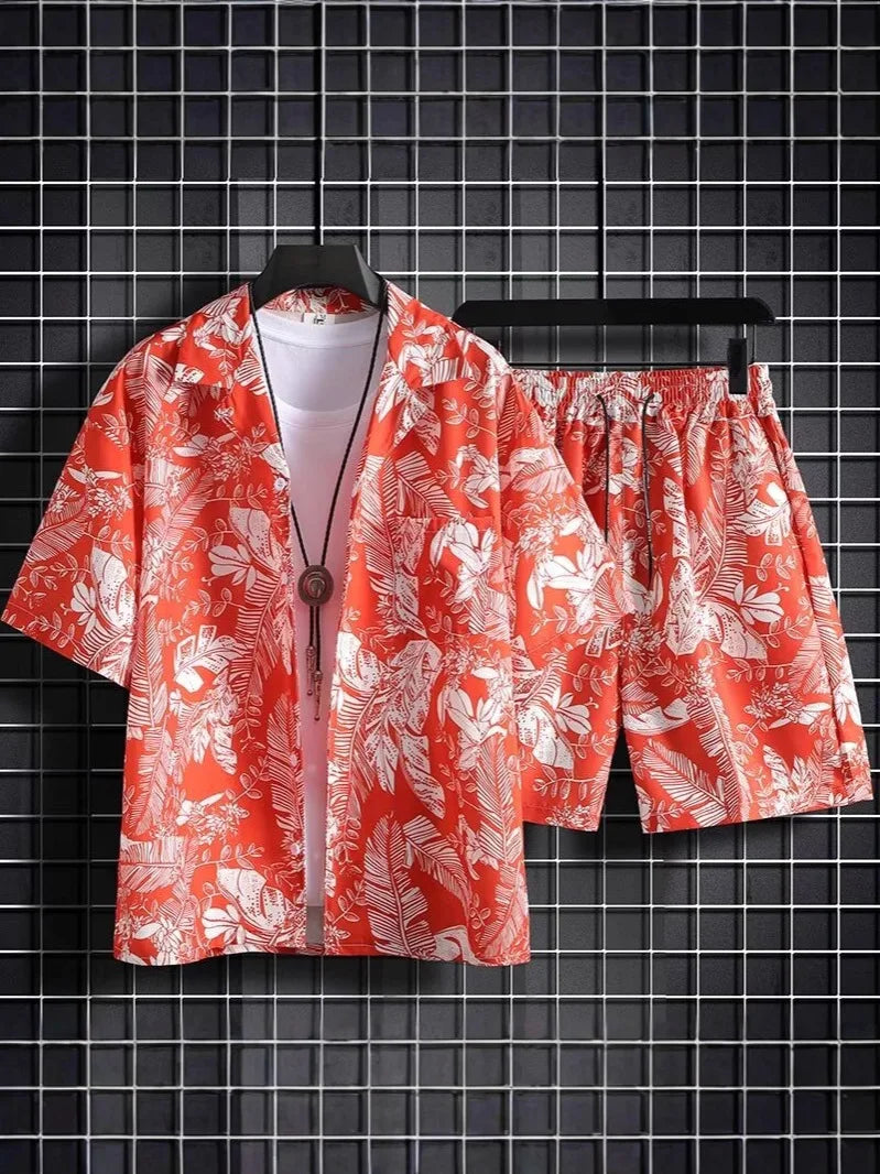 Hainan Beach Suit for Men Summer Casual Floral Poplin Short-Sleeved Shirt Anti-Pilling for Sanya Travel and Seaside Holidays