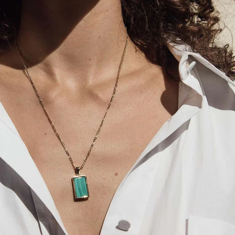 Fashion Jewelry Wholesale Colorful White Shell Necklace Rectangle Pendant Necklace Stainless Steel Necklace