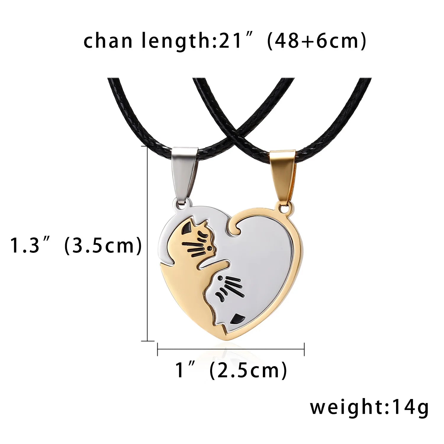 Fashionable Couple Necklaces Stainless Steel Black White Cat Good Luck Heart Pendant Necklace for Best Friends Gift Jewelry