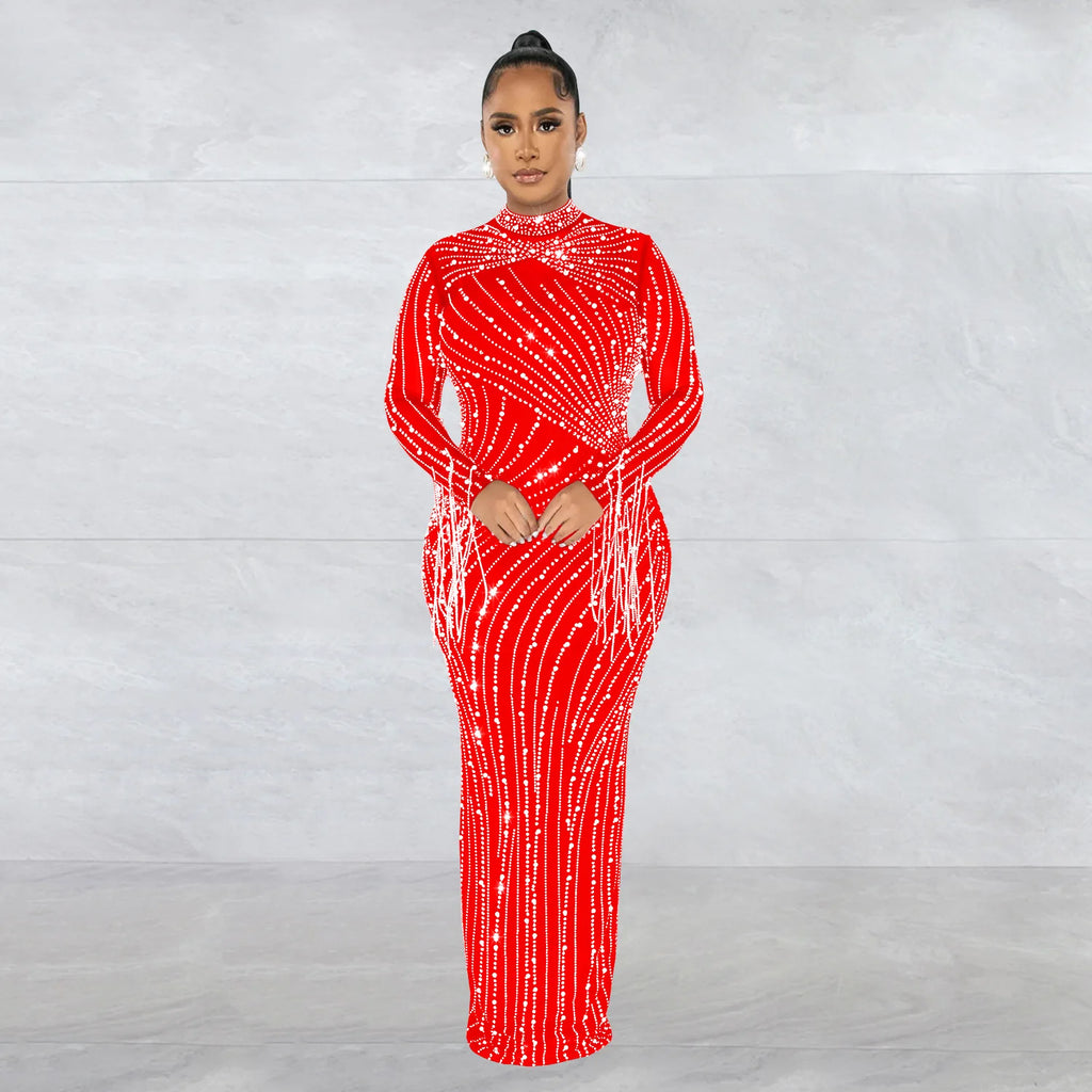 Women's Fashion Embroidery Hot Drill African Dress XL Chiffon Mesh with Feathers for Dinner Parties and Clubs