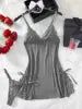 Sexy Lace Sleepwear Two Pieces Set Dress and Thong Lingerie Set Lace up Sexy Night Underwear