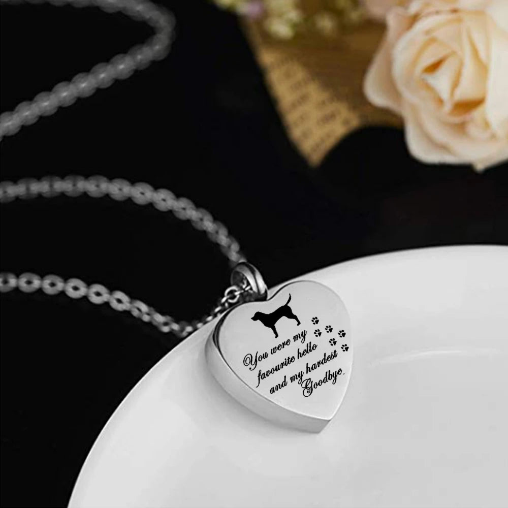 Lovely Dog Print Cremation Pendant Jewelry Ashes Holder Keepsake Cat Dog Memorial Urn Necklace Stainless Steel Cremation Pendant