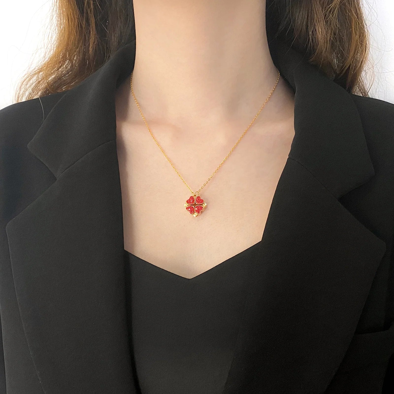 Clover Necklace Jewelry Set Stainless Steel Gold Lucky Magic Lucky Necklace with Lucky Charm Necklace