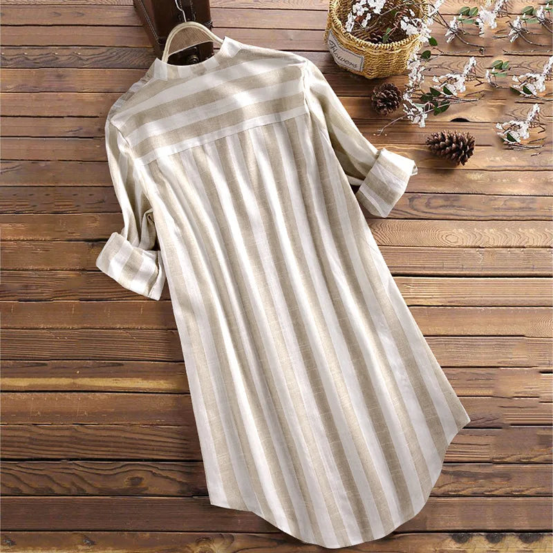 Women Striped Loose Shirt Dresses Long Sleeves Casual Fashion Spring Summer New African Large Size Ladies Vestidos Female S-5XL