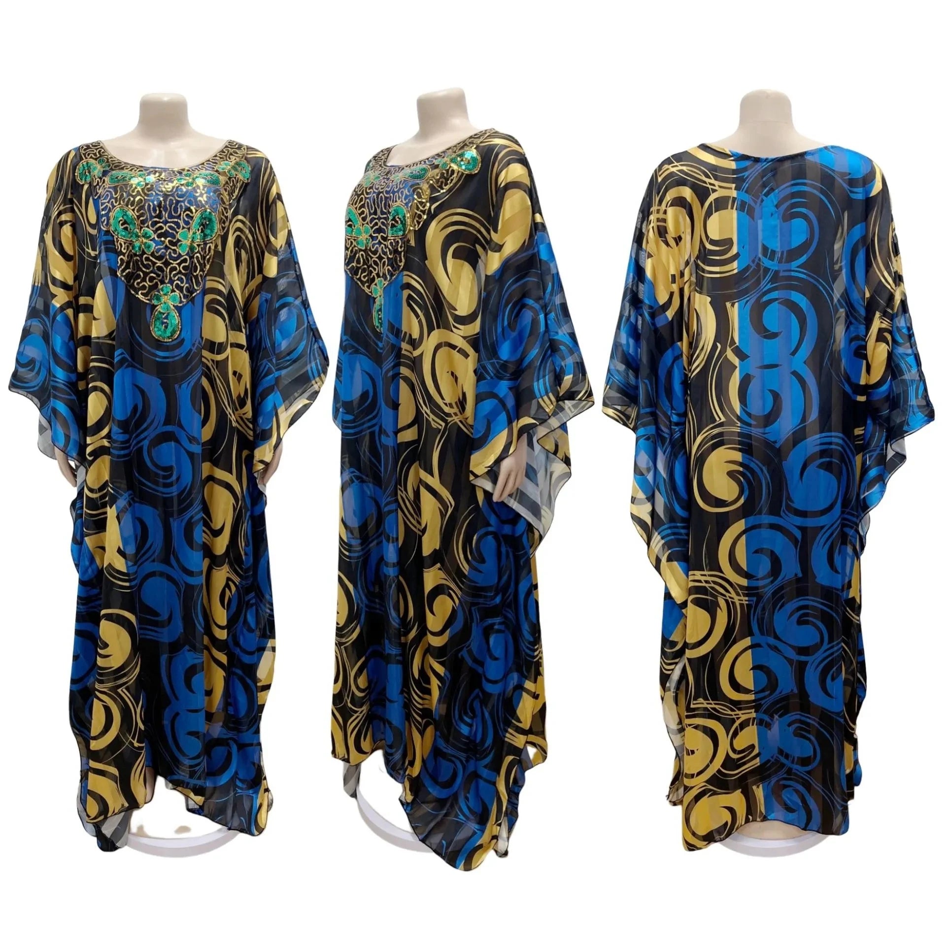 2023 Luxury Plus Size Blue African Sequins Maxi Dress for Women Elegant Lady Wedding Evening Party Dresses Muslim Kaftan Robe