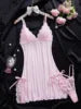 Sexy Lace Sleepwear Two Pieces Set Dress and Thong Lingerie Set Lace up Sexy Night Underwear