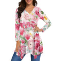 Hawaiian Floral Printed Plus Size Tunic Women's 3/4 Sleeve Tops and Blouses V Neck Shirts Loose Basic Tee Irregular Shirt Dress