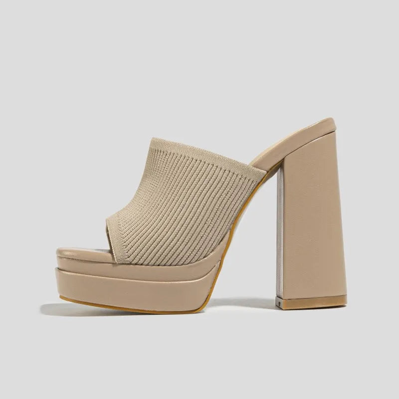 New Color Apricot Styles Chaussures Femme Platform Thick Heels Knitted Shoes 35-42 Size Fashion Slippers for Women