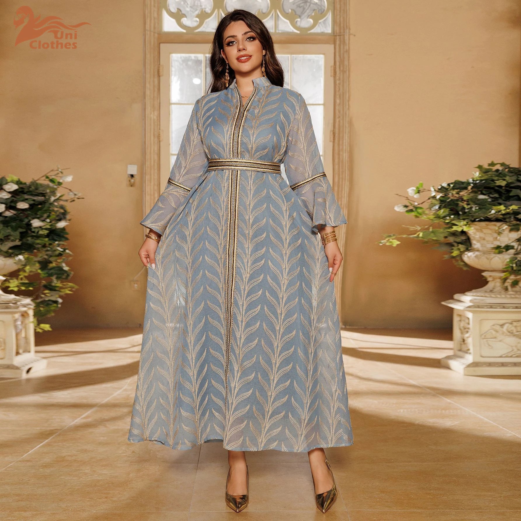 Dubai Abaya Luxury for Muslim Women Elegant Embroidery Dress Women Wedding Fashion Clothing 2024 Long Sleeve Belted Arab Robe