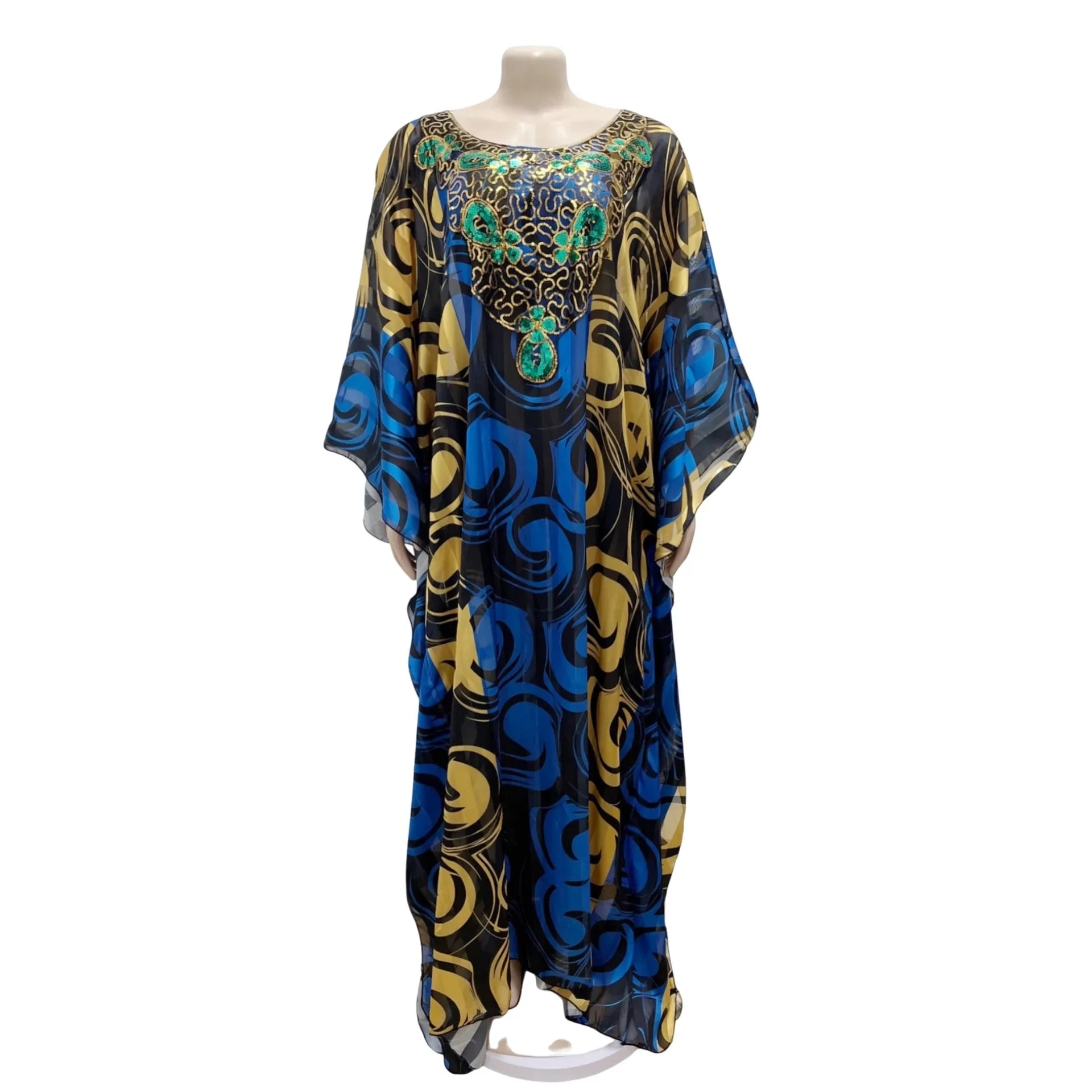 2023 Luxury Plus Size Blue African Sequins Maxi Dress for Women Elegant Lady Wedding Evening Party Dresses Muslim Kaftan Robe