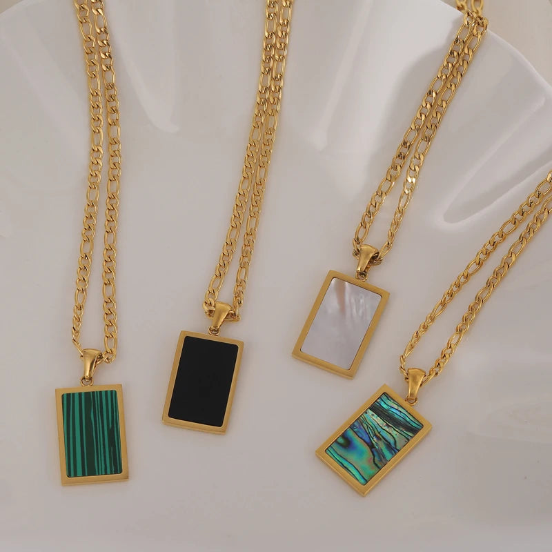 Fashion Jewelry Wholesale Colorful White Shell Necklace Rectangle Pendant Necklace Stainless Steel Necklace