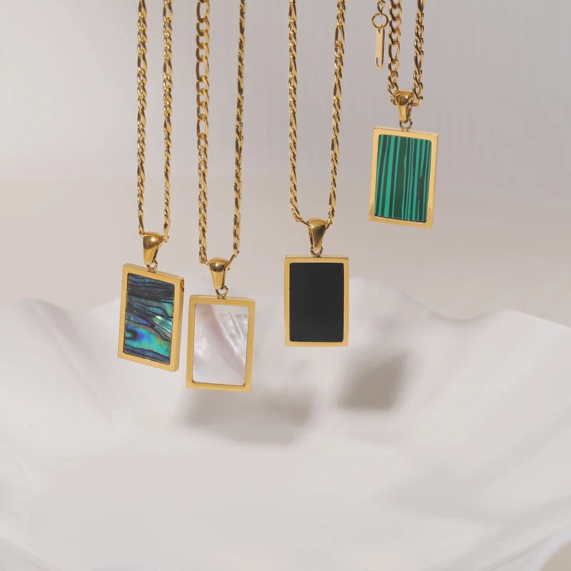 Fashion Jewelry Wholesale Colorful White Shell Necklace Rectangle Pendant Necklace Stainless Steel Necklace