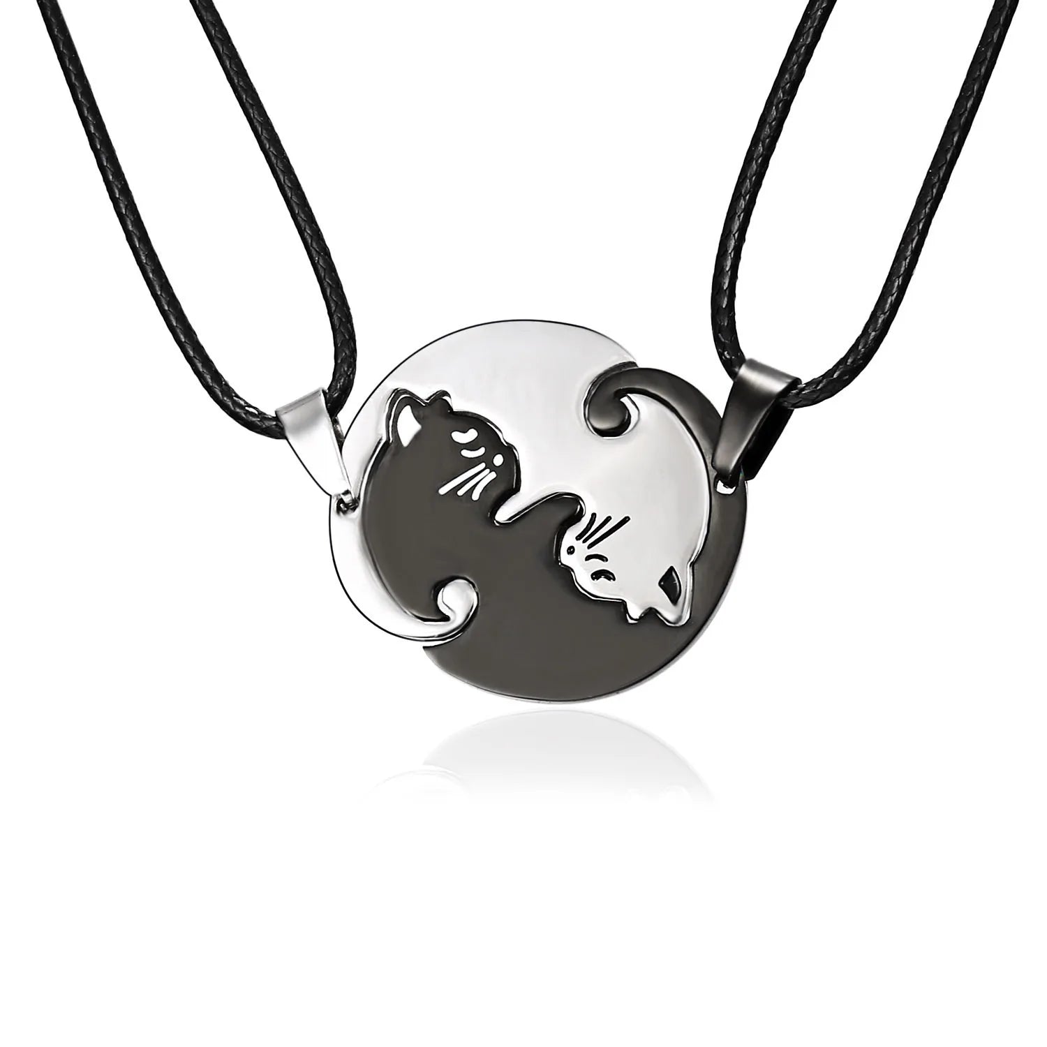 Fashionable Couple Necklaces Stainless Steel Black White Cat Good Luck Heart Pendant Necklace for Best Friends Gift Jewelry