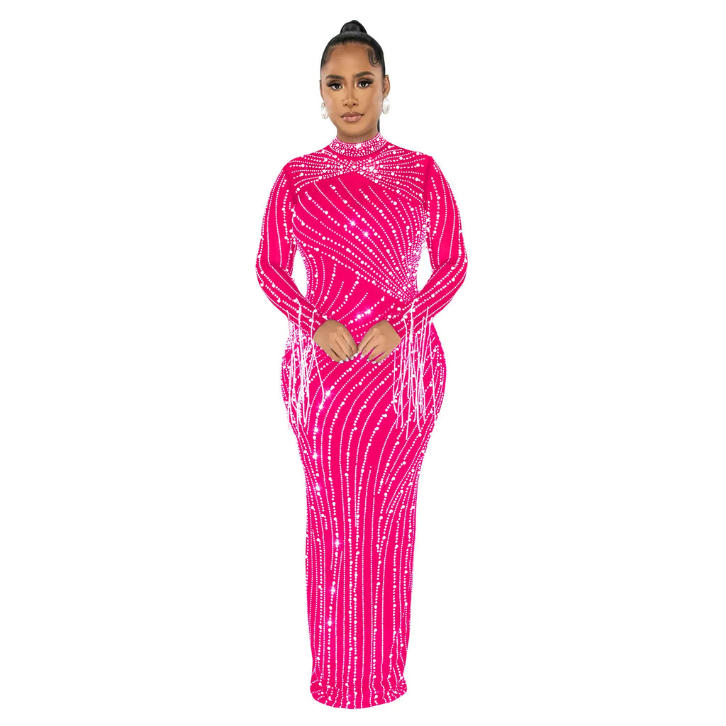 Women's Fashion Embroidery Hot Drill African Dress XL Chiffon Mesh with Feathers for Dinner Parties and Clubs