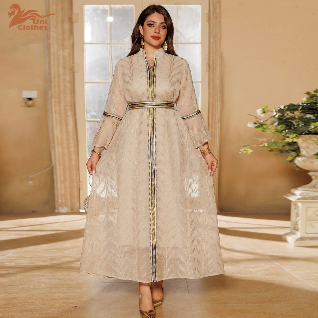 Dubai Abaya Luxury for Muslim Women Elegant Embroidery Dress Women Wedding Fashion Clothing 2024 Long Sleeve Belted Arab Robe