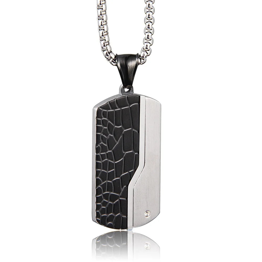 Chrome Titanium Steel Black Tag Stainless Steel White Zircon Dog Tag Pendant Necklace for Man Customized logo  Heart Jewelry