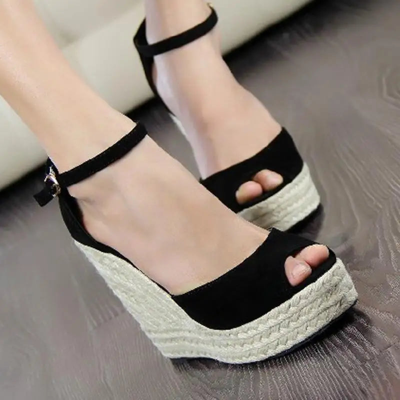 Women's Fashion Shoes Fishmouth Waterplatform Wedge Sandals Plus Size Sandals Bohemian Fishmouth Sandals Hemp Rope High Heeled S