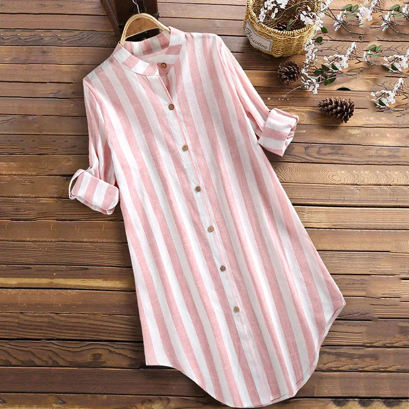 Women Striped Loose Shirt Dresses Long Sleeves Casual Fashion Spring Summer New African Large Size Ladies Vestidos Female S-5XL