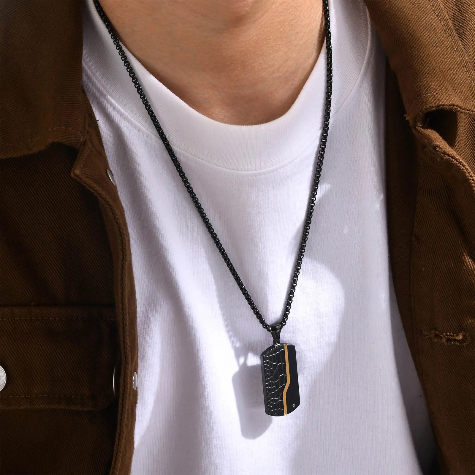 Chrome Titanium Steel Black Tag Stainless Steel White Zircon Dog Tag Pendant Necklace for Man Customized logo  Heart Jewelry
