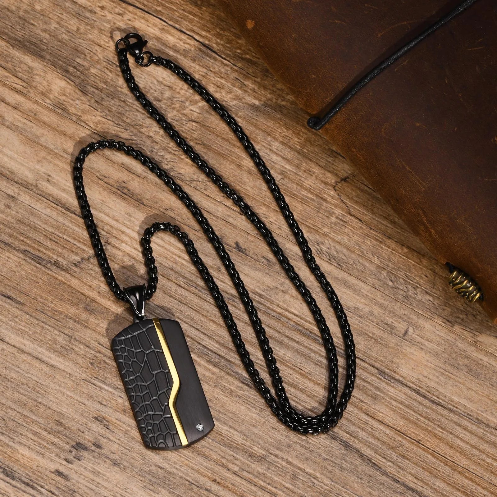 Chrome Titanium Steel Black Tag Stainless Steel White Zircon Dog Tag Pendant Necklace for Man Customized logo  Heart Jewelry
