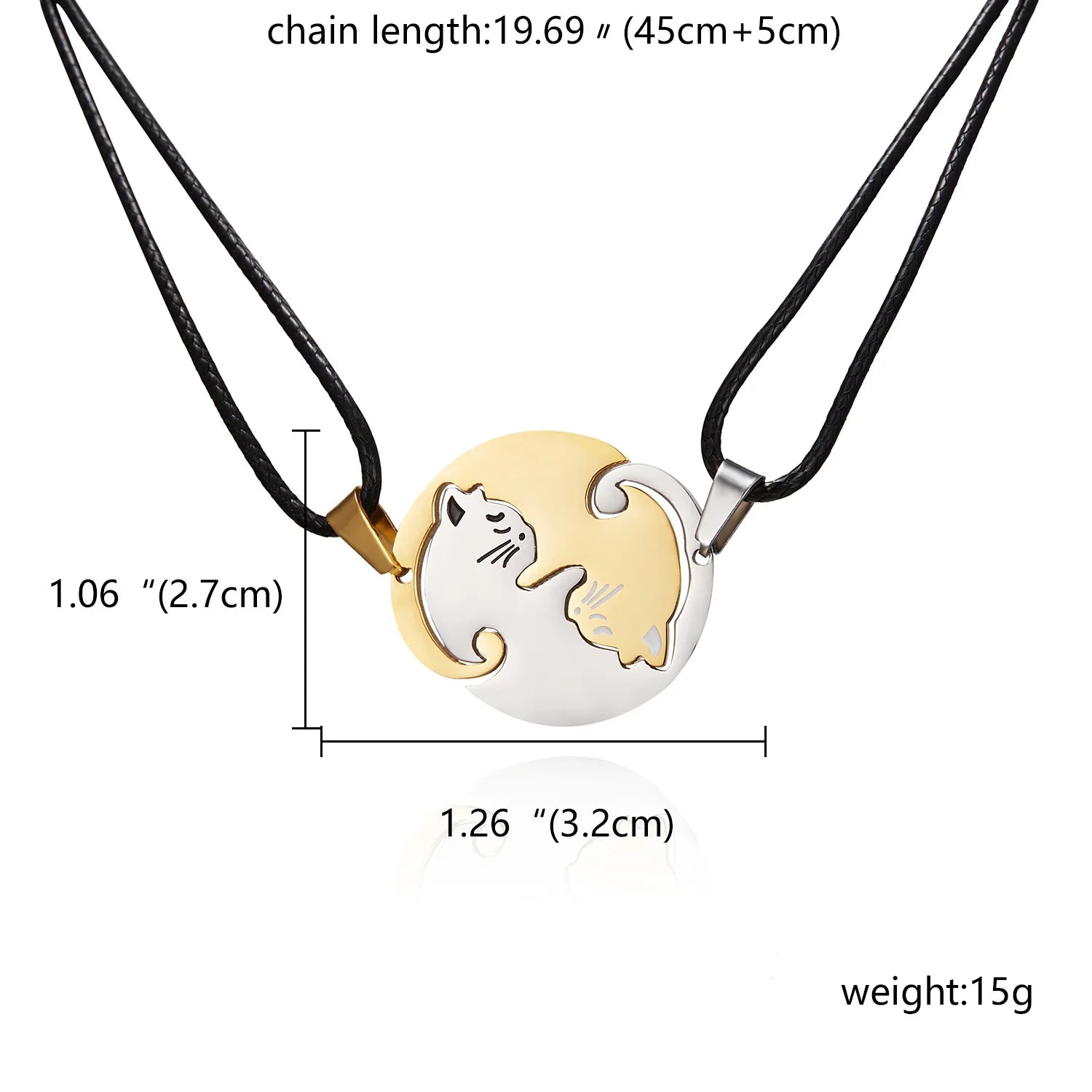 Fashionable Couple Necklaces Stainless Steel Black White Cat Good Luck Heart Pendant Necklace for Best Friends Gift Jewelry
