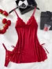 Sexy Lace Sleepwear Two Pieces Set Dress and Thong Lingerie Set Lace up Sexy Night Underwear